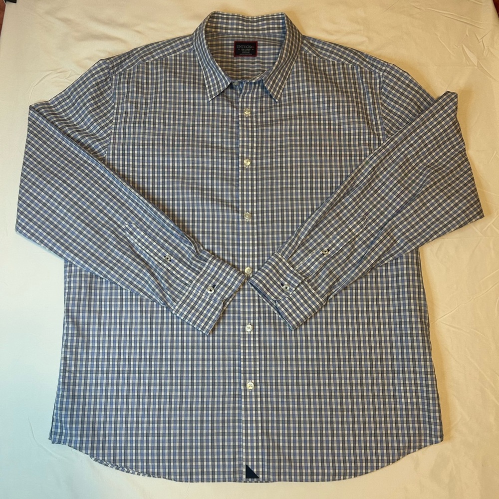 UNTUCKit Wrinkle Free Shirt Blue Green Checkered Button Down Men's XXL 2XL